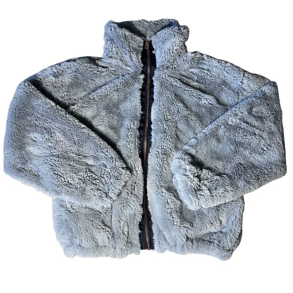 Lucky Brand Faux Fur Jacket Coat Women's Size Small Gray Cozy Soft Fuzzy - Picture 1 of 11